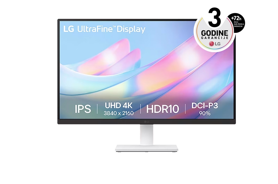 LG 27” UltraFine™ 16:9 odnos širine i visine 4K IPS monitor sa brzinom osvežavanja od 60 Hz, prednji prikaz, 27US500-W