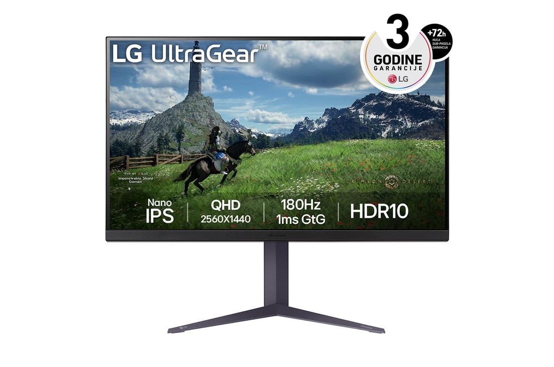 LG 32'' UltraGear™ IPS 16:9 KHD monitor za igre sa brzinom osvežavanja od 180 Hz, prednji prikaz, 32GS85Q-B