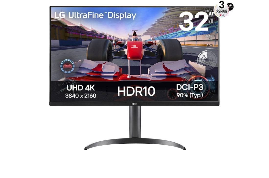 LG 32” UltraFine™ 16:9 odnos širine i visine 4K monitor sa brzinom osvežavanja od 60 Hz, prednji prikaz, 32UR550K-B