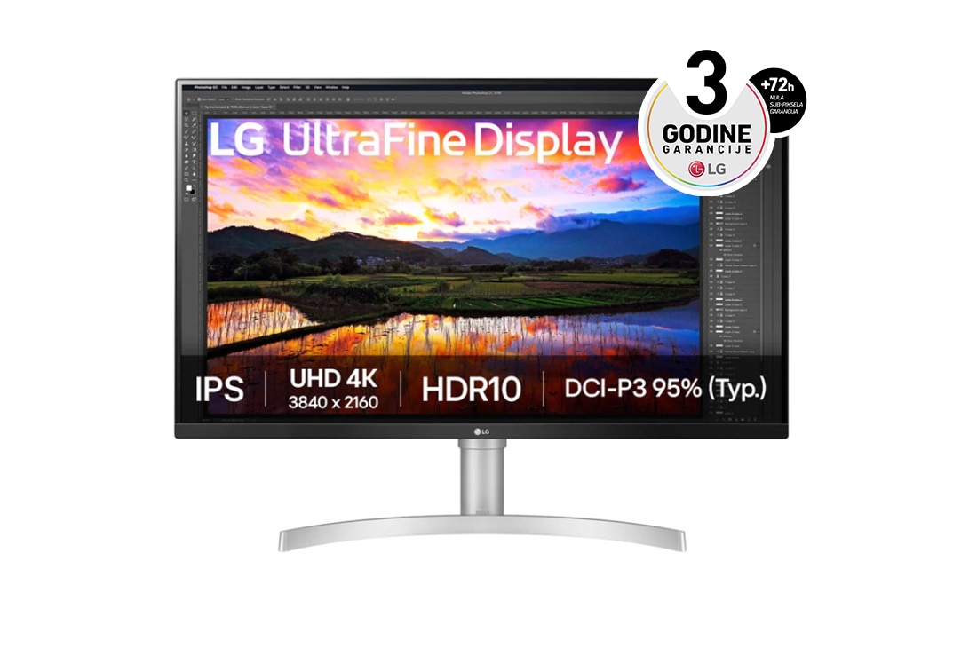 LG 32” UltraFine™ 16:9 odnos širine i visine 4K UHD IPS monitor sa brzinom osvežavanja od 60 Hz, Prednji prikaz, 32UN650K-W