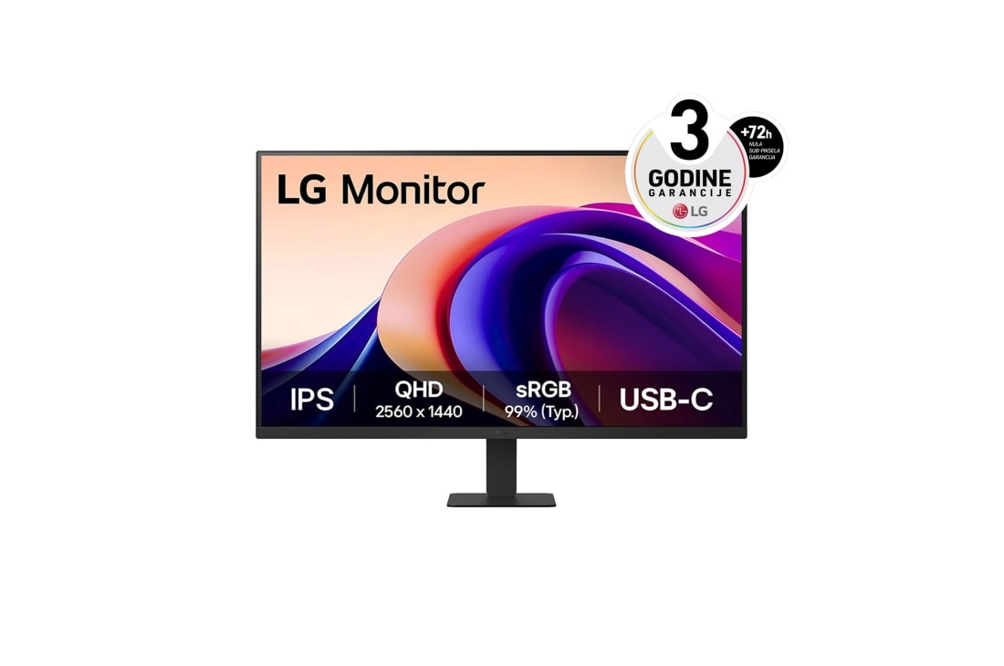 LG 32” 16:9 QHD IPS monitor sa brzinom osvežavanja od 100 Hz, prednji prikaz, 32U631A-B