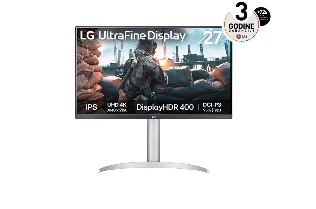 LG 27” UltraFine™ 16:9 odnos širine i visine 4K IPS monitor sa brzinom osvežavanja od 60 Hz, Prednji prikaz, 27UP650K-W