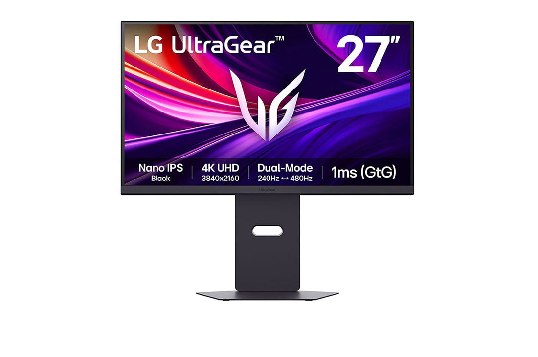 LG 27'' UltraGear™ 4K UHD IPS Black Dual-Mode monitor za igre, prednji prikaz, 27G850A-B