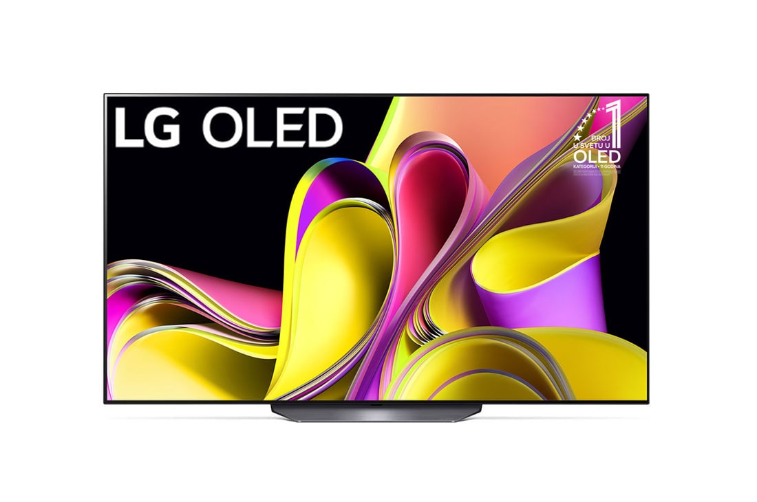 LG OLED B3 65 inča 4K Smart TV 2023, Prikaz spreda LG OLED i oznaka 11 godina OLED br. 1., OLED65B33LA