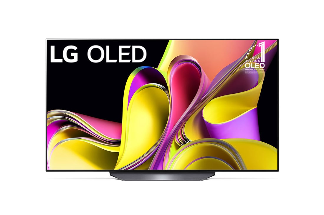 LG OLED B3 55 inča 4K Smart TV 2023, Prikaz spreda LG OLED i oznaka 11 godina OLED br. 1., OLED55B33LA