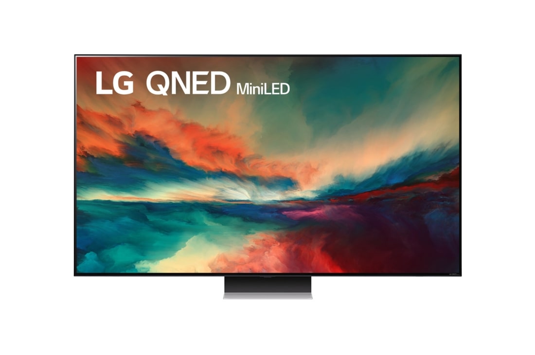 LG QNED 86 75 inča 4K Smart TV, 2023, Prikaz prednje strane LG QNED TV sa slikom i prikazanim logotipom proizvoda, 75QNED863RE