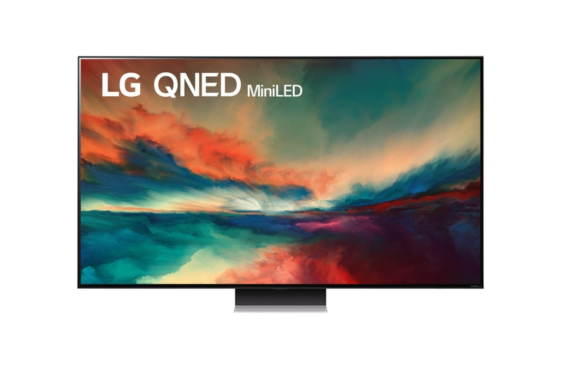 LG QNED 86 65 inča 4K Smart TV, 2023, Prikaz prednje strane LG QNED TV sa slikom i prikazanim logotipom proizvoda, 65QNED863RE
