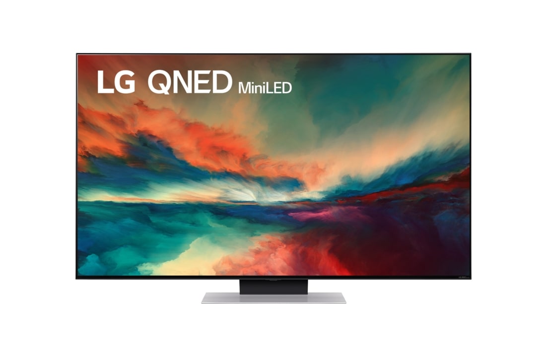 LG QNED 86 55 inča 4K Smart TV, 2023, Prikaz prednje strane LG QNED TV sa slikom i prikazanim logotipom proizvoda, 55QNED863RE
