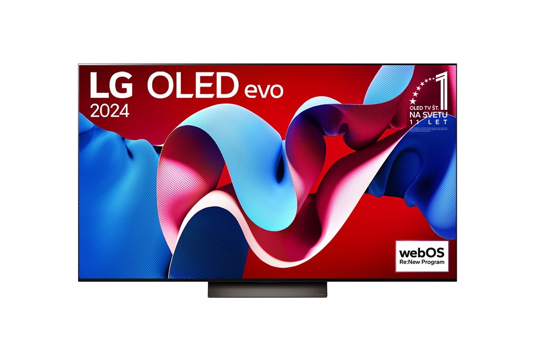 LG 65-inčni LG OLED evo C4 4K Smart TV 2024, Prikaz spreda uređaja LG OLED evo TV, OLED C4, 11 godina br. 1 u svetu, logo OLED amblema na ekranu, OLED65C41LA
