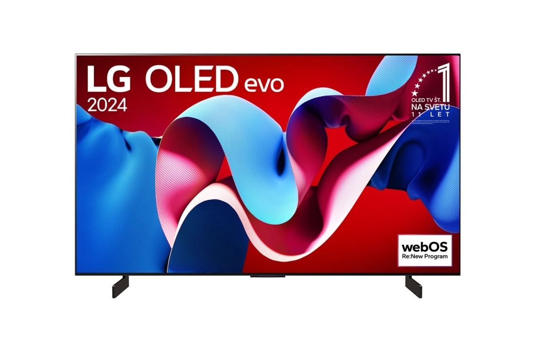 LG 42-inčni LG OLED evo C4 4K Smart TV 2024, Prikaz spreda uređaja LG OLED evo TV, OLED C4, 11 godina br. 1 u svetu, OLED amblem na ekranu, OLED42C41LA
