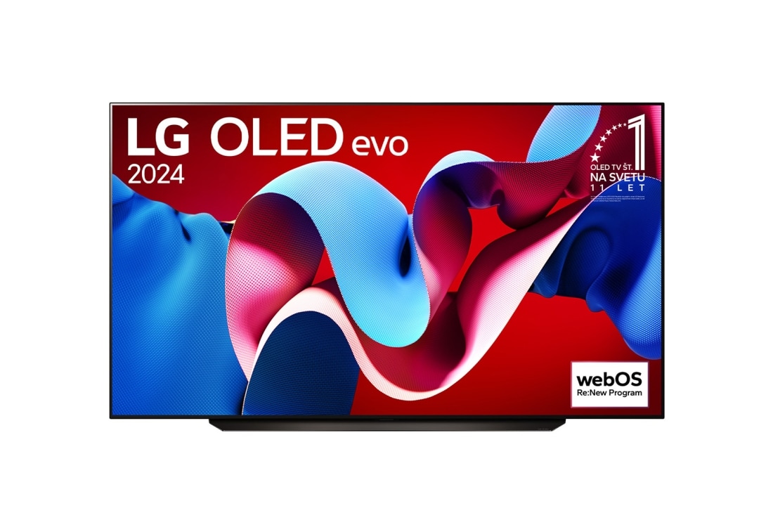 LG 83-inčni LG OLED evo C4 4K Smart TV 2024, Prikaz spreda uređaja LG OLED evo TV, OLED C4, 11 godina br. 1 u svetu, OLED amblem na ekranu, OLED83C41LA