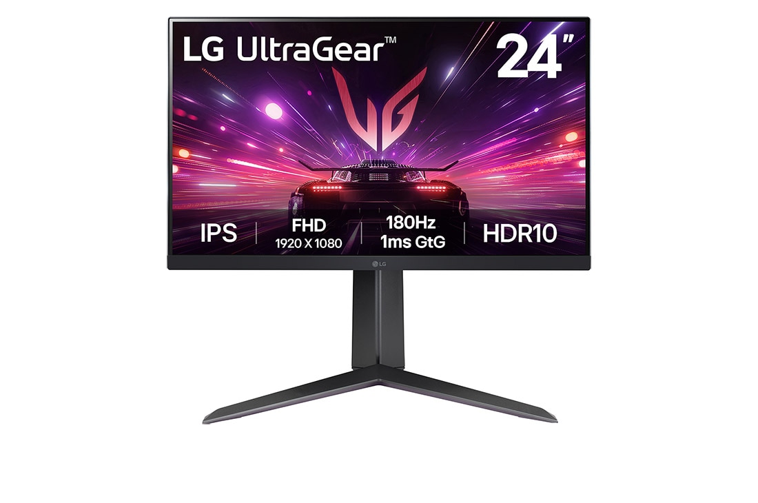 LG 24-дюймовый игровой монитор UltraGear™ Full HD IPS | 180Hz, IPS 1ms (GtG), HDR10, вид спереди, 24GS65F-B