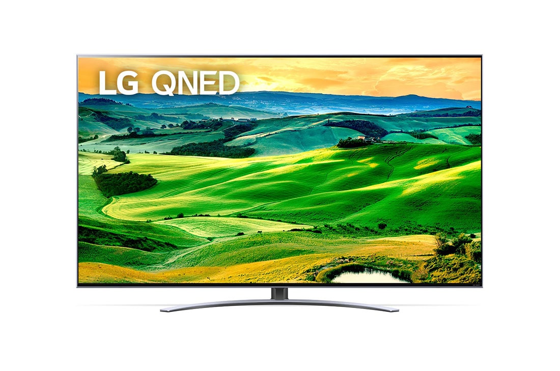 LG 4K QNED телевизор 55'' LG 55QNED829QB, Вид телевизора LG QNED спереди с изображением на экране и логотипом продукта, 55QNED829QB