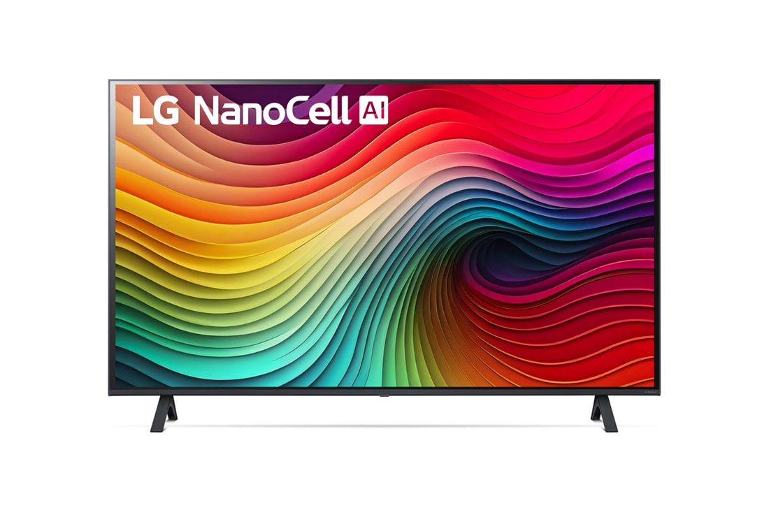 LG Телевизор NanoCell AI NANO80 4K Smart TV 43'' LG 43NANO80, Вид спереди на телевизор LG NanoCell, NANO80 с текстом «LG NanoCell», «2024» и логотипом webOS Re:New Program на экране., 43NANO80T6A