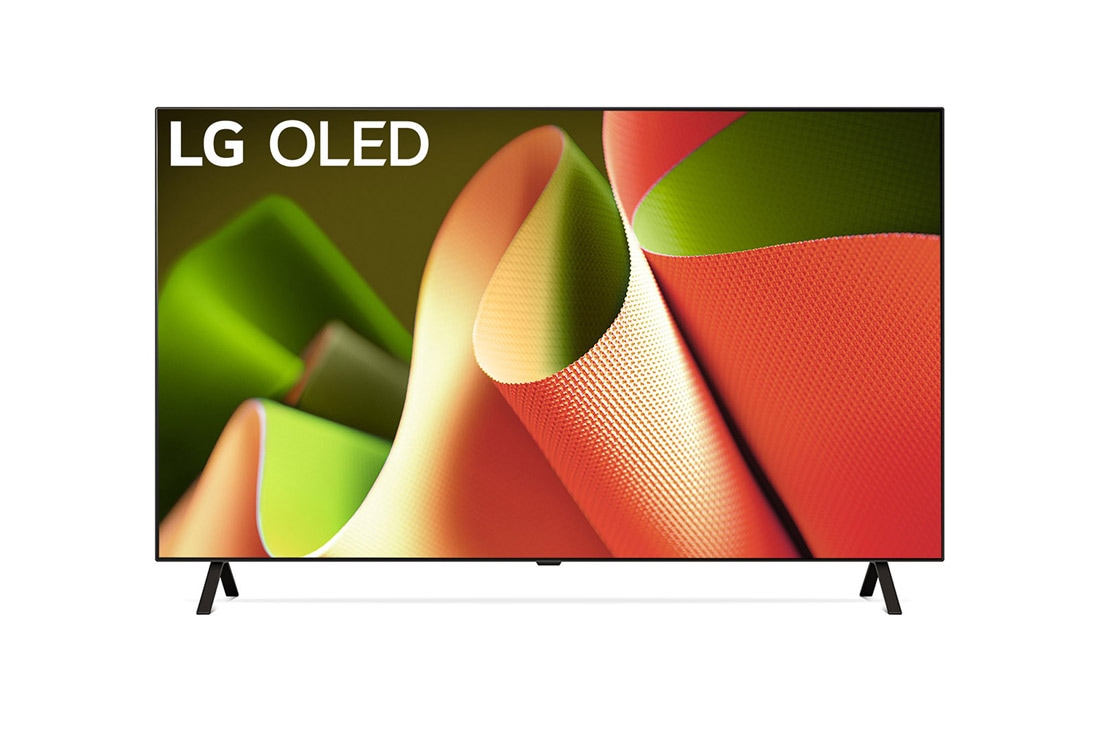 LG Телевизор Smart TV OLED B4 4K 55'' LG OLED55B4, Вид спереди на телевизор LG OLED TV, OLED B4, эмблему «OLED №1 в мире в течение 11 лет» и logo программы webOS Re:New на экране с 2-полюсной подставкой, OLED55B4RLA