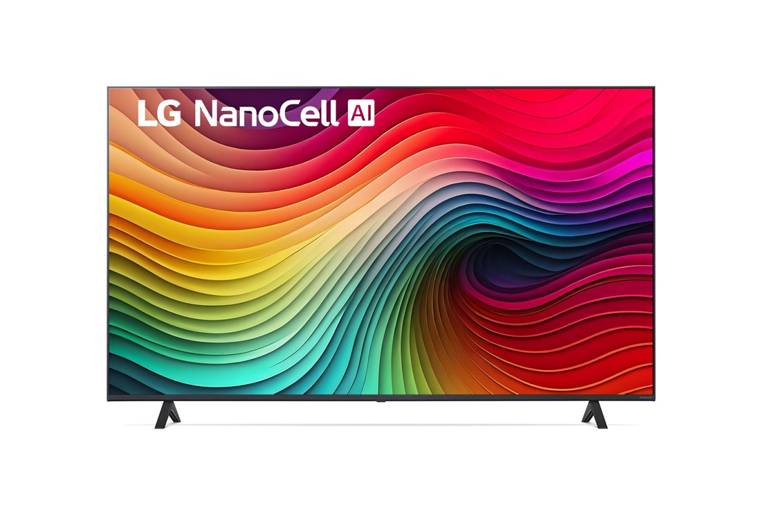 LG Телевизор NanoCell AI NANO80 4K Smart TV 65'' LG 65NANO80, Вид спереди на телевизор LG NanoCell, NANO80 с текстом «LG NanoCell», «2024» и логотипом webOS Re:New Program на экране., 65NANO80T6A