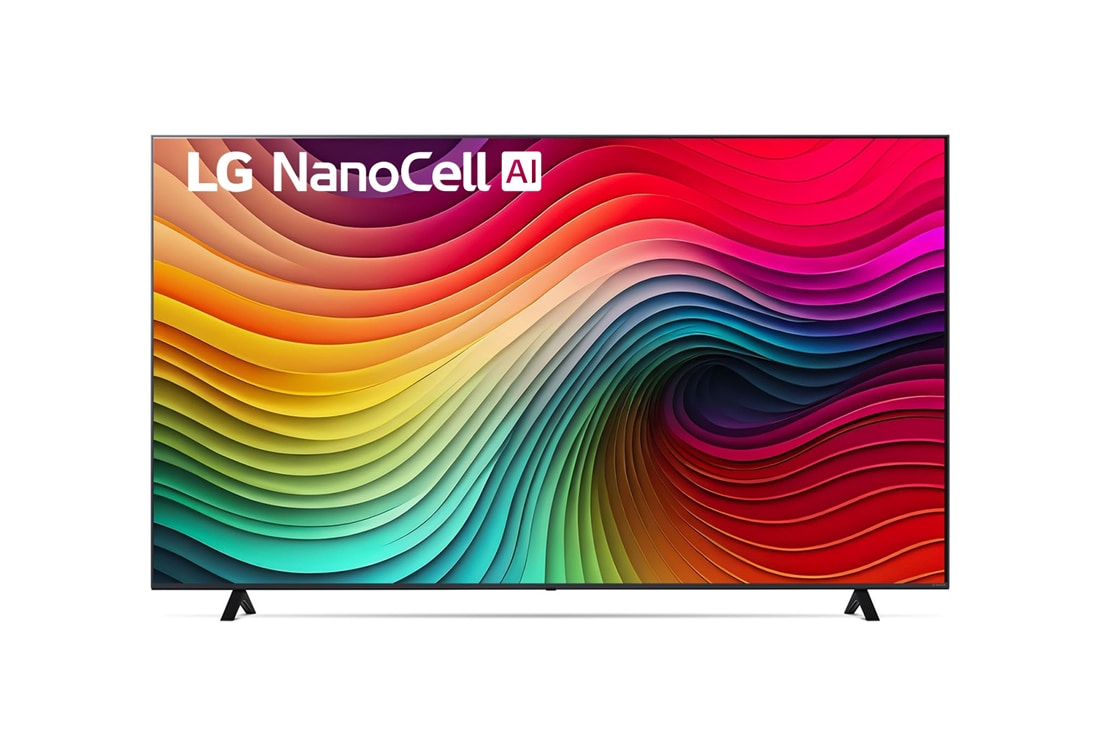 LG Телевизор NanoCell AI NANO80 4K Smart TV 75'' LG 75NANO80 , Вид спереди на телевизор LG NanoCell, NANO80 с текстом «LG NanoCell», «2024» и логотипом webOS Re:New Program на экране., 75NANO80T6A