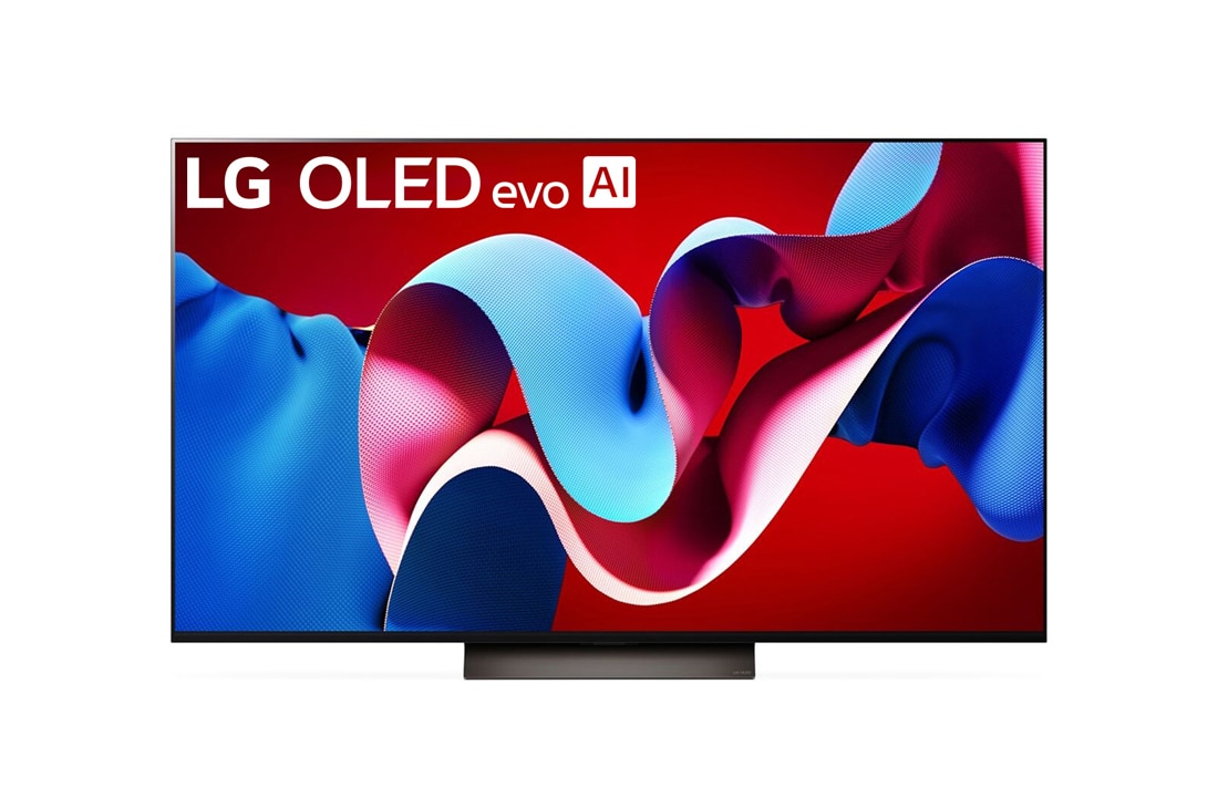 LG Телевизор Smart TV OLED evo AI C4 4K 77'' LG OLED77C4, Вид спереди на телевизор LG OLED evo, OLED C4, logo эмблемы «OLED №1 в мире в течение 11 лет» и logo программы webOS Re:New Program на экране, а также звуковую панель снизу, OLED77C4RLA