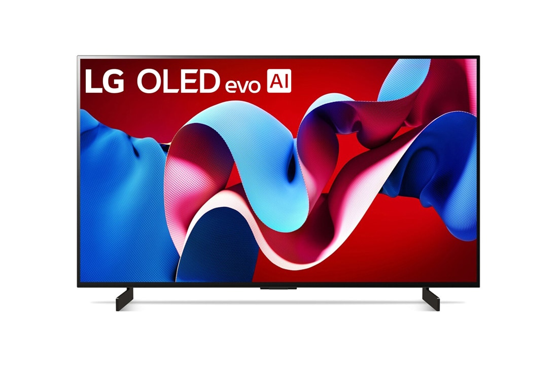 LG Телевизор Smart TV LG OLED evo AI C4 4K 42'' OLED42C4, Вид спереди на телевизор LG OLED evo, OLED C4, logo эмблемы «OLED №1 в мире в течение 11 лет» и logo программы webOS Re:New Program на экране, а также звуковую панель снизу, OLED42C4RLA