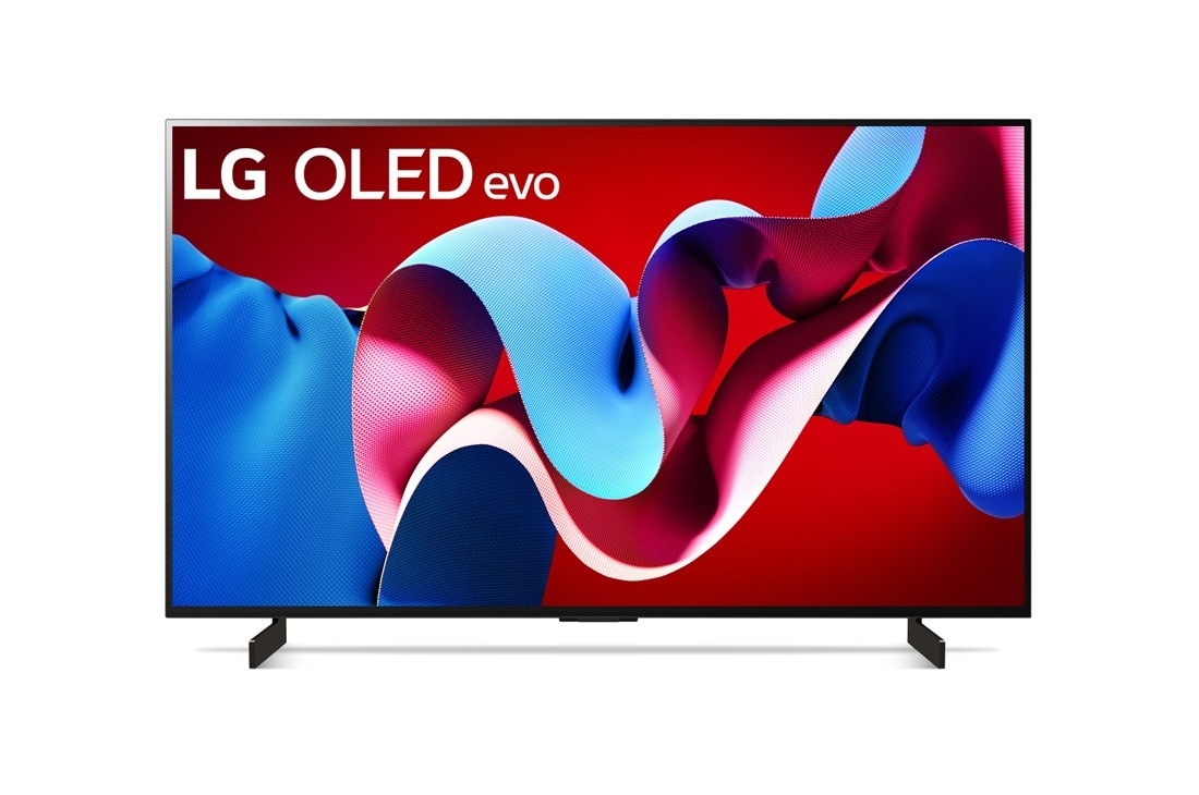 LG Телевизор Smart TV LG OLED evo C4 4K 42'' OLED42C4, Вид спереди на телевизор LG OLED evo, OLED C4, logo эмблемы «OLED №1 в мире в течение 11 лет» и logo программы webOS Re:New Program на экране, а также звуковую панель снизу, OLED42C4RLA
