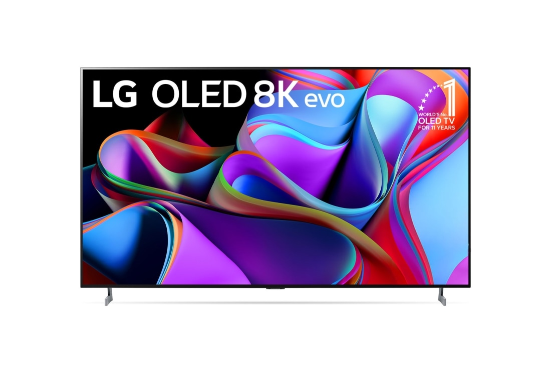 LG Телевизор Smart TV 2023 LG SIGNATURE OLED 8K Z3 77'', Вид спереди на телевизор LG OLED 8K evo, эмблему «OLED №1 в мире в течение 10 лет» и logo 5-летней гарантии на панель на экране., OLED77Z39LA