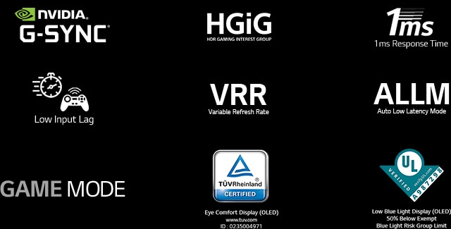 The mark of DOLBY VISION IQ, The mark of DOLBY ATMOS, The mark of Режиссерский режим, The mark of eARC, The mark of Disney, The mark of apple TV, The mark of NETFLIX, The mark of LG ThinQ, The mark of TÜV Rheinland, The mark of UL Verification