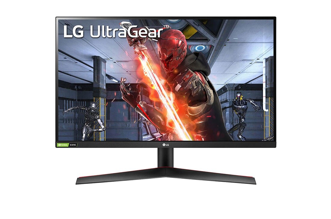 LG 27-palcový herný monitor IPS UltraGear™ s rozlíšením Full HD a časom odozvy (GtG) 1 ms kompatibilný s technológiou NVIDIA® G-SYNC®, pohľad spredu, 27GN600-B