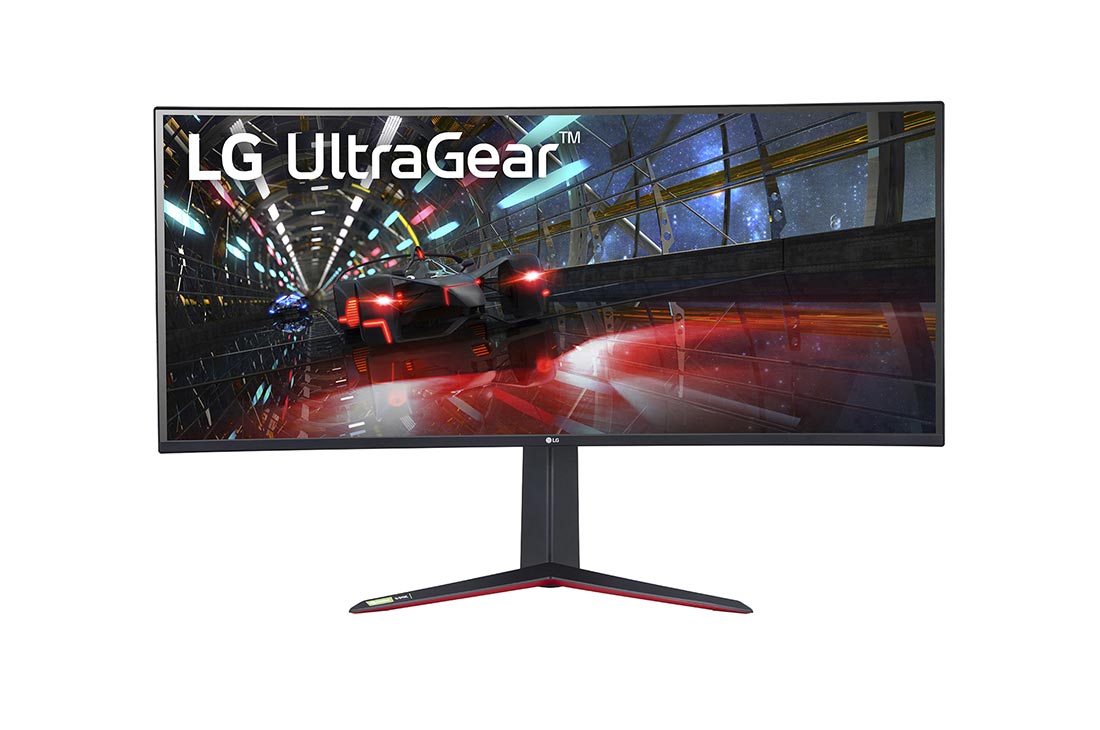 LG 37,5-palcový zakrivený herný monitor UltraGear™ s pomerom strán 21 : 9 a technológiou Nano IPS s časom odozvy 1 ms (GtG), pohľad spredu, 38GN950-B
