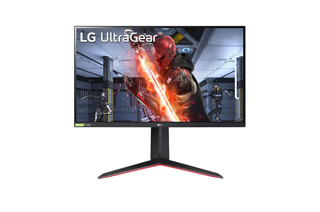 LG 27-palcový herný monitor IPS UltraGear™ s rozlíšením Full HD a časom odozvy (GtG) 1 ms kompatibilný s technológiou NVIDIA® G-SYNC®, pohľad spredu, 27GN650-B