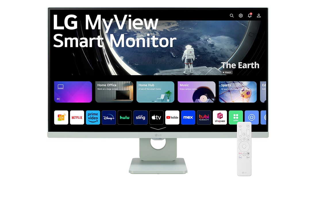 LG 27-palcový Smart Monitor IPS LG MyView s rozlíšením Full HD a systémom webOS, pohľad spredu s diaľkovým ovládaním, 27SR50F-G