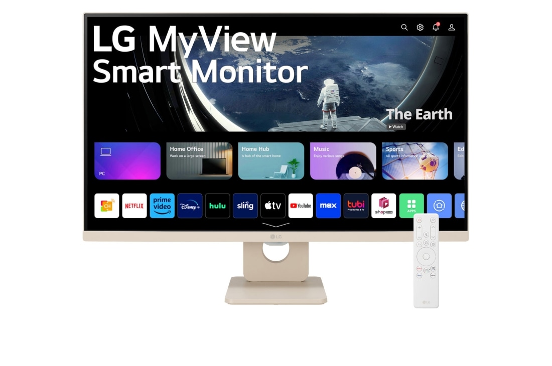 LG 27-palcový Smart Monitor IPS LG MyView s rozlíšením Full HD a systémom webOS, pohľad spredu s diaľkovým ovládaním, 27SR50F-E