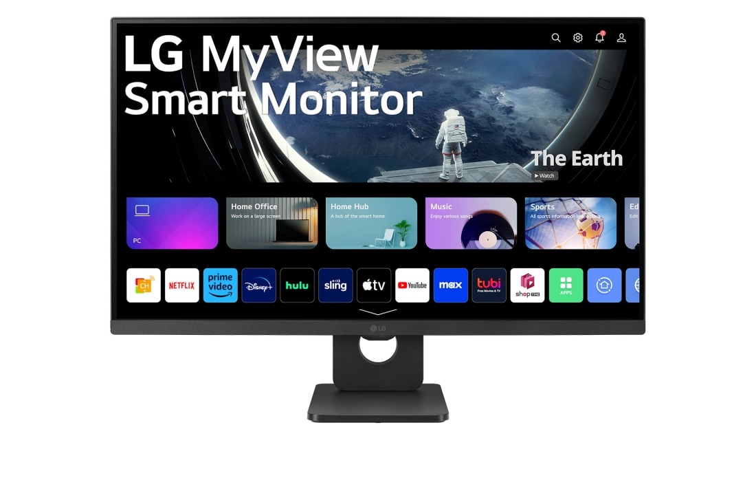 LG 27-palcový Smart Monitor IPS LG MyView s rozlíšením Full HD a systémom webOS, pohľad spredu s diaľkovým ovládaním, 27SR50F-B