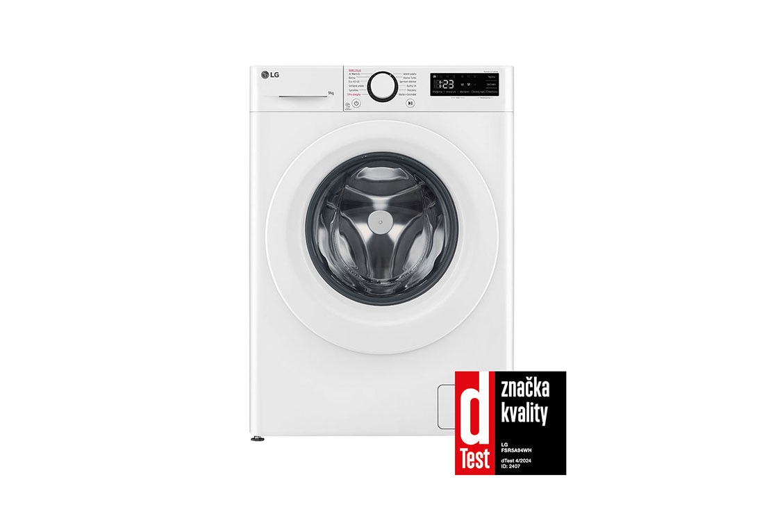 LG 9 kg parná práčka LG | 1400 ot./min | Direct Drive™ | AI DD™, čelný pohľad, FSR5A94WH