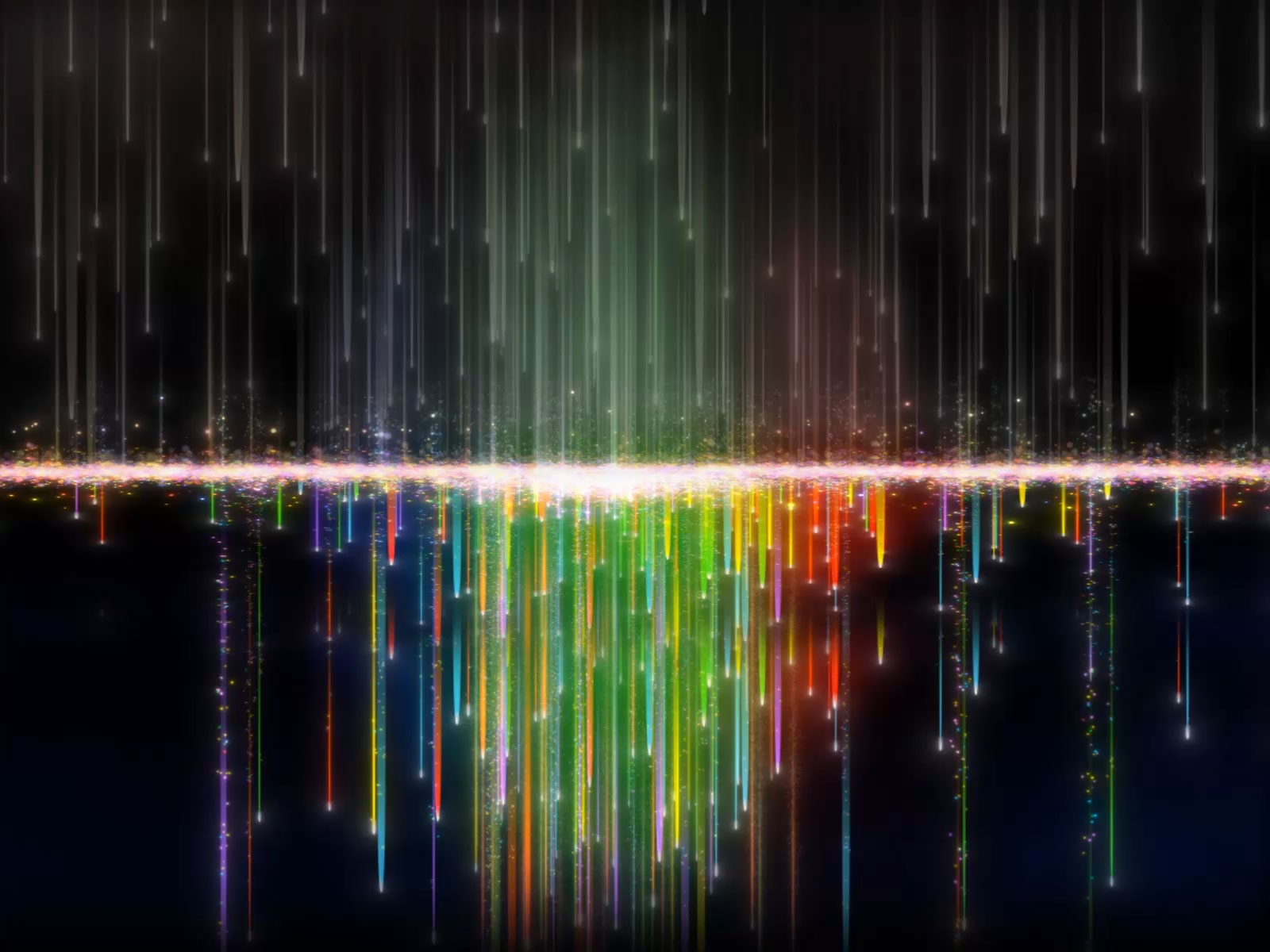 Des pixels multi-couleurs coulent sur un écran en passant au travers des filtres de nanoparticules, les particules en ressortent plus claires et plus nettes.
