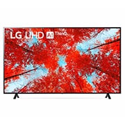 LG UHD 4K Smart TV de 86 pouces Série UQ90, Vue avant du téléviseur UHD de LG avec image de remplissage et logo du produit, 86UQ90006LC, thumbnail 8