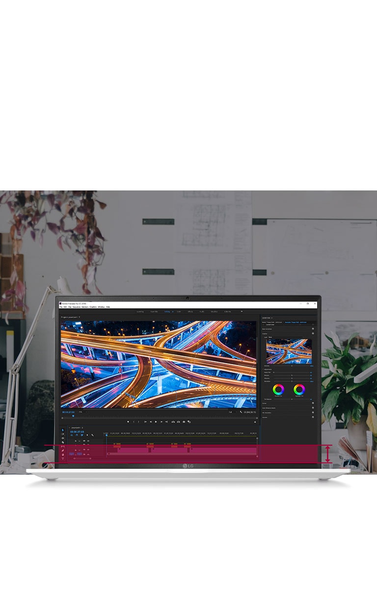 16:10 大螢幕讓您可檢視更多資訊，不需將滑鼠向下捲動就可完成影片編輯工作