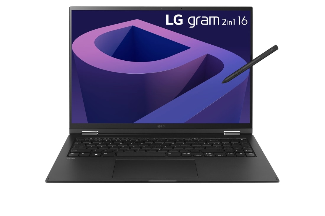 LG gram 16'' 2-in-1 輕贏隨型 極致輕薄翻轉觸控筆電 - 曜石黑(i7), 正視圖, 16T90Q-G