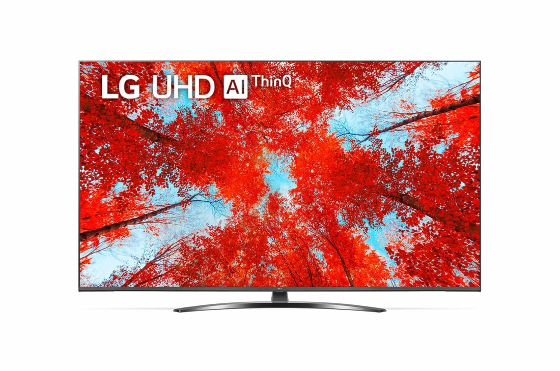 LG 4K AI語音物聯網電視 65吋, 帶填充圖像和產品標誌的 LG UHD 電視的前視圖, 65UQ9100PSD