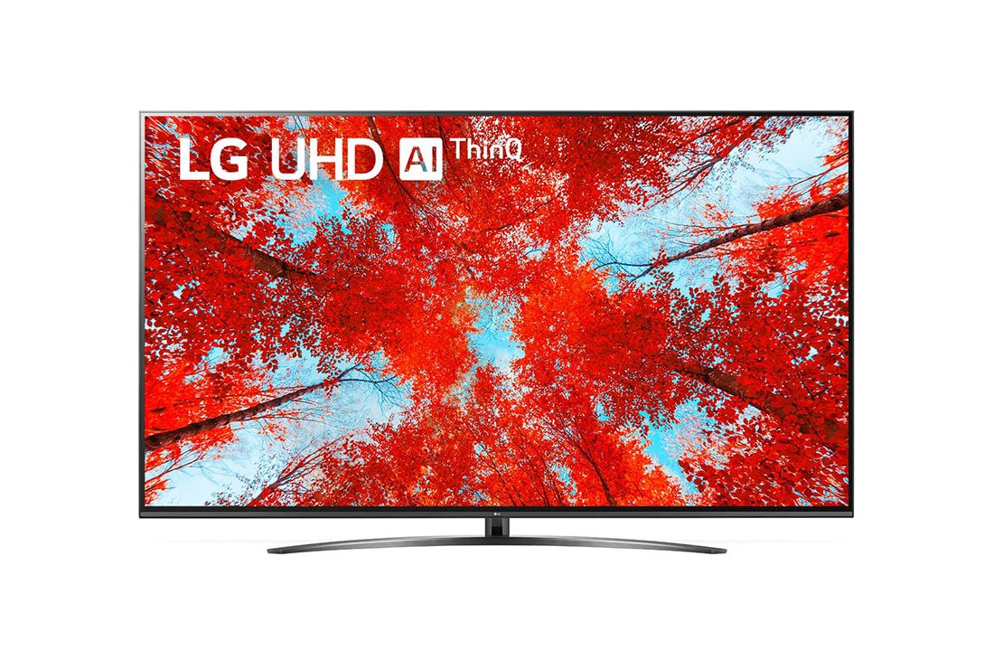 LG 4K AI語音物聯網電視 86吋, 帶填充圖像和產品標誌的 LG UHD 電視的前視圖, 86UQ9100PSD
