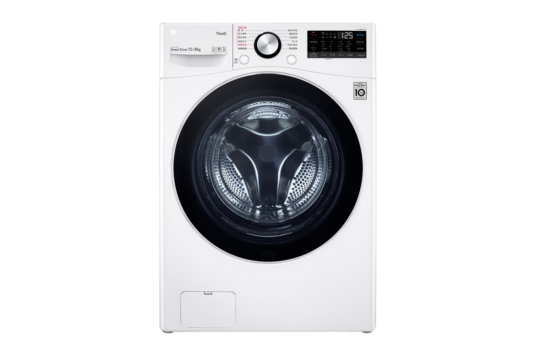 LG 蒸氣滾筒洗衣機 (蒸洗脫烘)｜洗衣15公斤+烘衣8公斤 (冰瓷白), 正視圖, WD-S15TBD