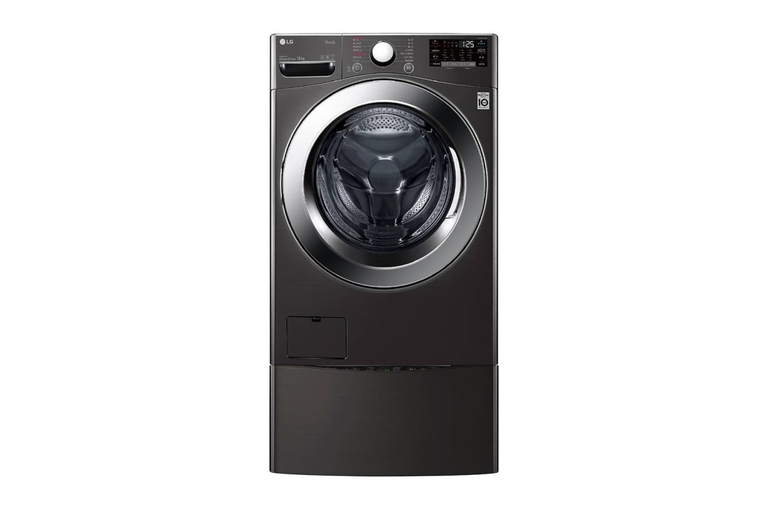 LG TWINWash™ 雙能洗 (蒸洗脫)｜18公斤+2公斤洗衣容量 (尊爵黑), Front, TW18ZPT