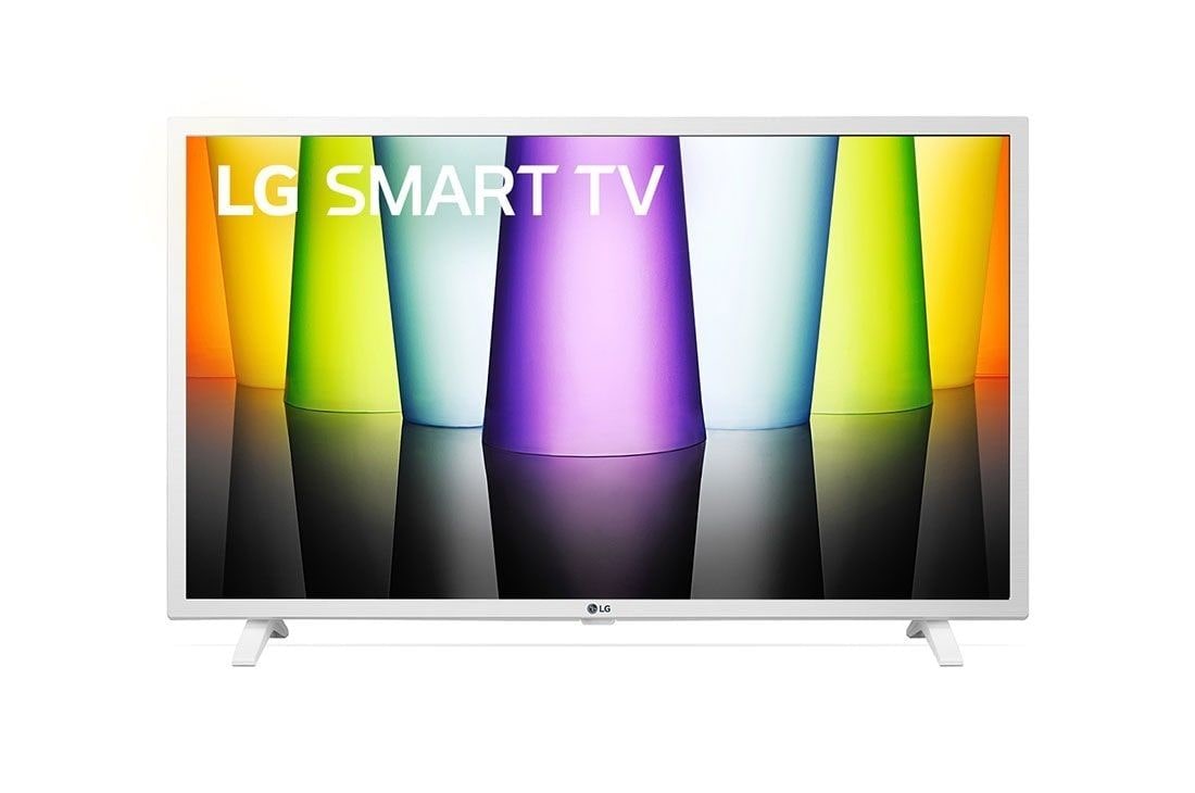 LG Телевізор LG LQ6380 | 32 дюйми | Full HD | 2022, Вид спереду телевізора LG Full HD із заповненим зображенням і логотипом продукту, 32LQ63806LC