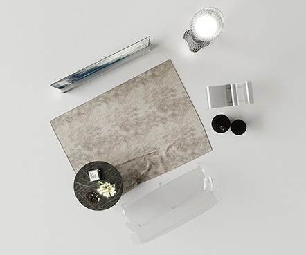 Sky view of modern luxury living room with LG SIGNATURE OLED 8K.