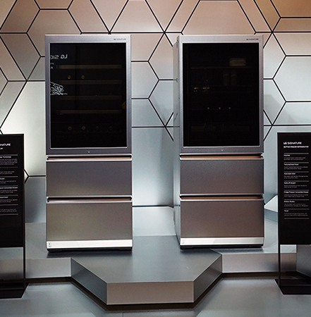 LG SIGNATURE Wine Cellar and bottom-freezer refrigerator are displayed at IFA 2019