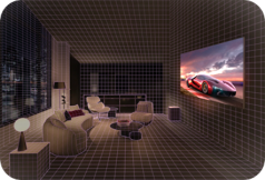 Living room illustrating AI customization, featuring an LG TV on the wall.