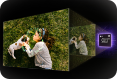 Picture of little girl with puppy illustrating the AI Picture Pro feature.