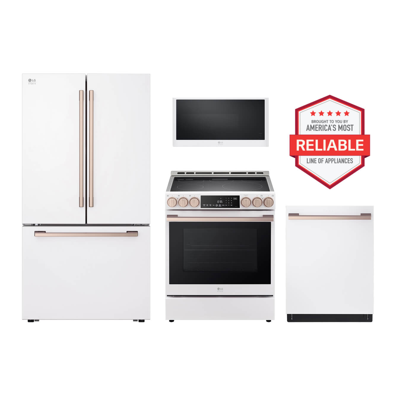 LG STUDIO 4 Piece Kitchen Package with Electric Slide-in Range in Essence White1