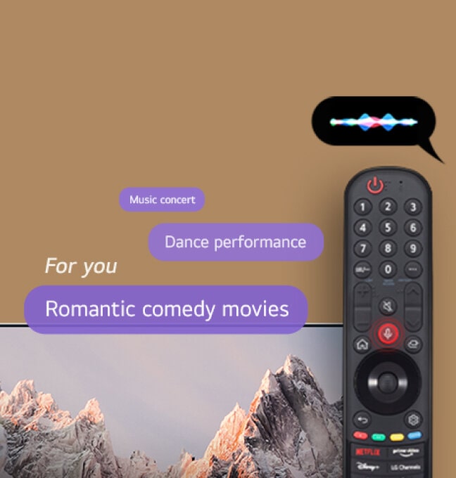 Voice controls are showcased via the MyView’s included remote to search for “music concert,” “dance performance,” and “romantic comedy movies.”