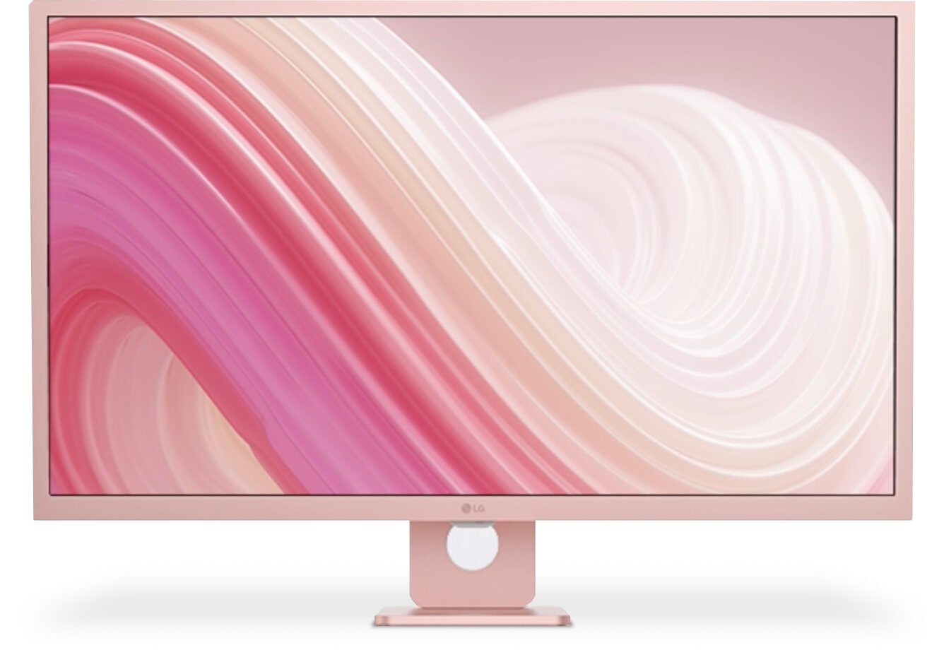 LG Smart Monitor with soft wave-inspired screen background and color selection dots beside the display.