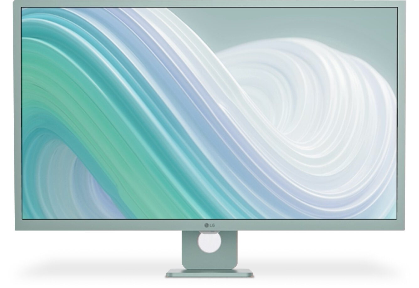 LG Smart Monitor with soft wave-inspired screen background and color selection dots beside the display.